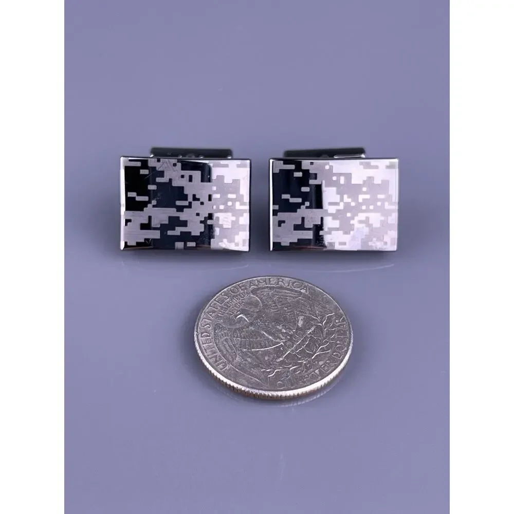 Pixel Pixelated Camouflage Cufflinks Black Tone Camo Squares Kenneth Cole Modern